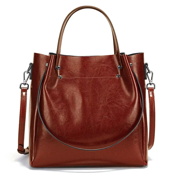 Sac cabas femme en cuir véritable marron, vue de face