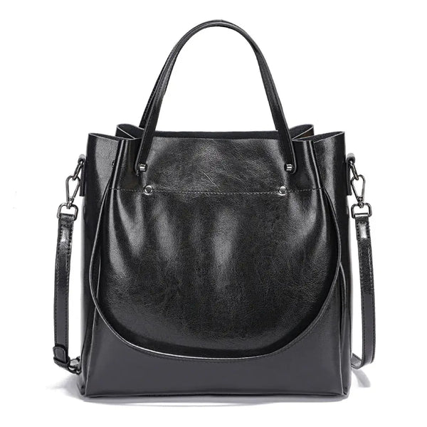 Sac cabas femme en cuir véritable noir, vue de face