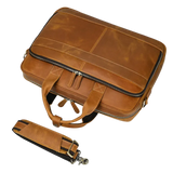 Sac cartable en bandoulière marron à plat