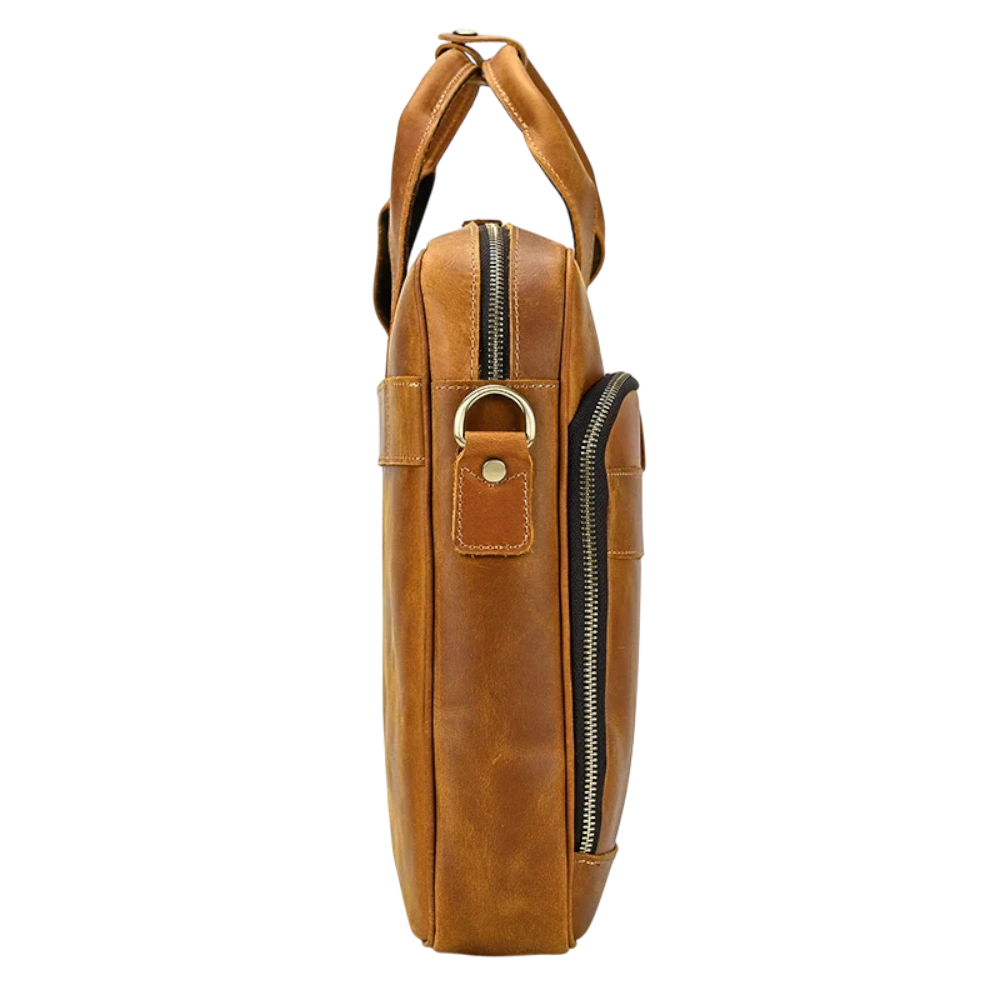 Sac cartable en bandoulière marron de côté