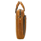 Sac cartable en bandoulière marron de côté