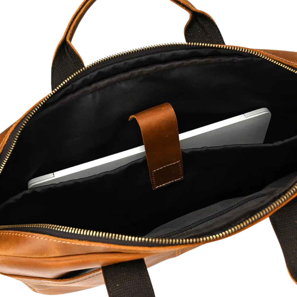 Sac cartable en bandoulière marron compartiment ordinateur