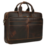 Sac cartable en bandoulière marron foncé de trois quarts