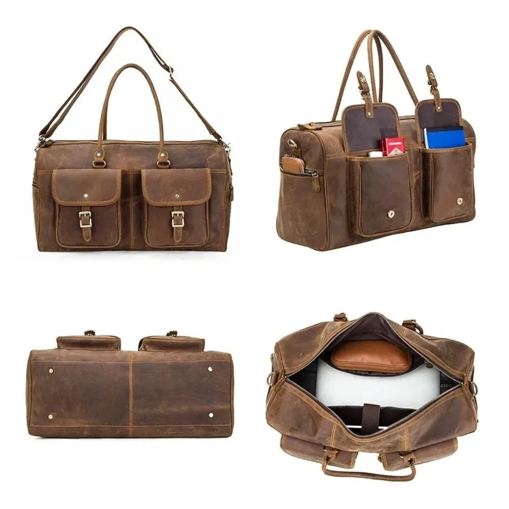 Sac de voyage en cuir véritable vintage 4 images