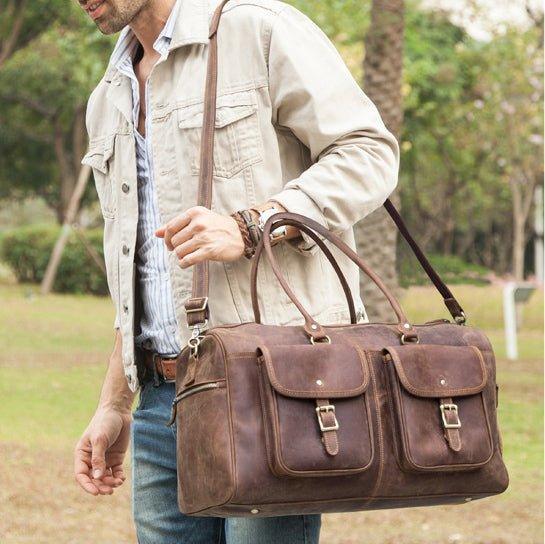 Sac de voyage en cuir véritable vintage bandoulière