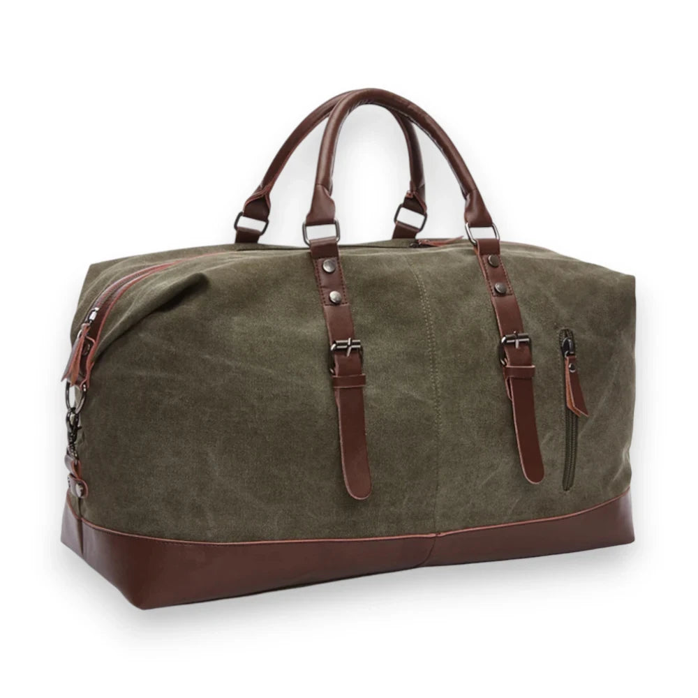 Sac de voyage en toile homme kaki de trois quarts