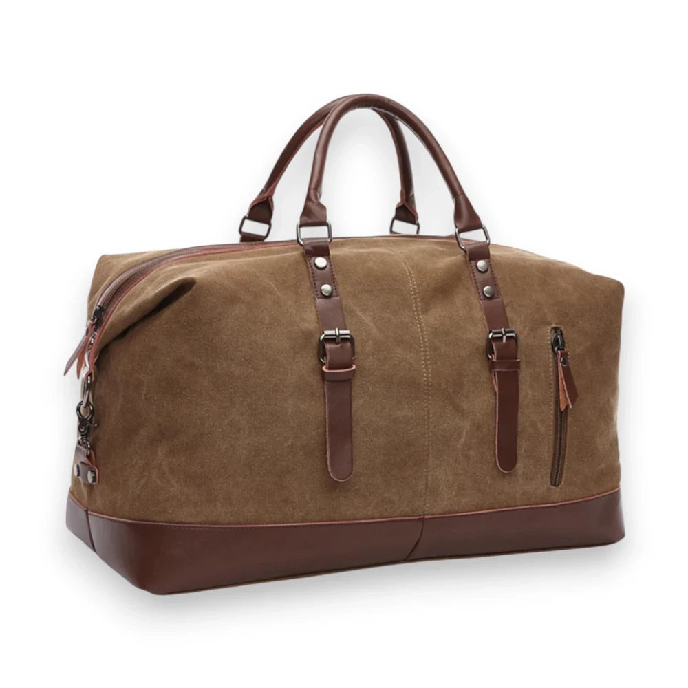 Sac de voyage en toile homme marron de trois quarts