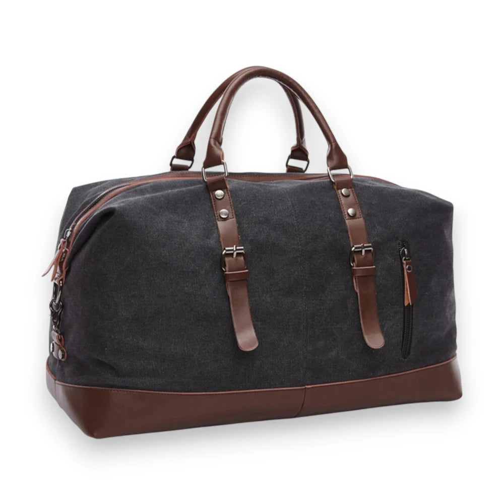 Sac de voyage en toile homme noir de trois quarts