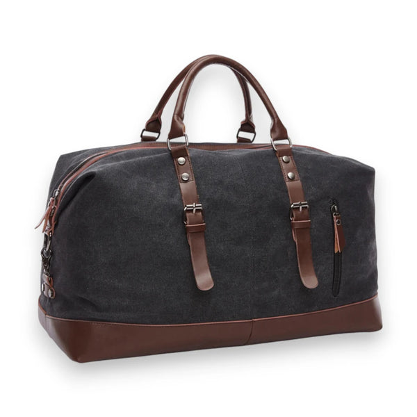 Sac de voyage en toile homme noir de trois quarts
