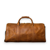 Sac de voyage homme cuir vintage camel de dos