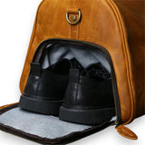 Sac de voyage homme cuir vintage camel compartiment chaussures