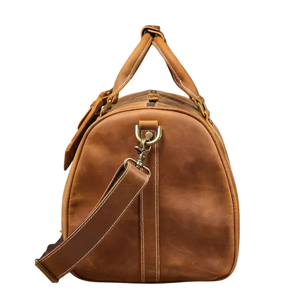 Sac de voyage homme cuir vintage camel côté