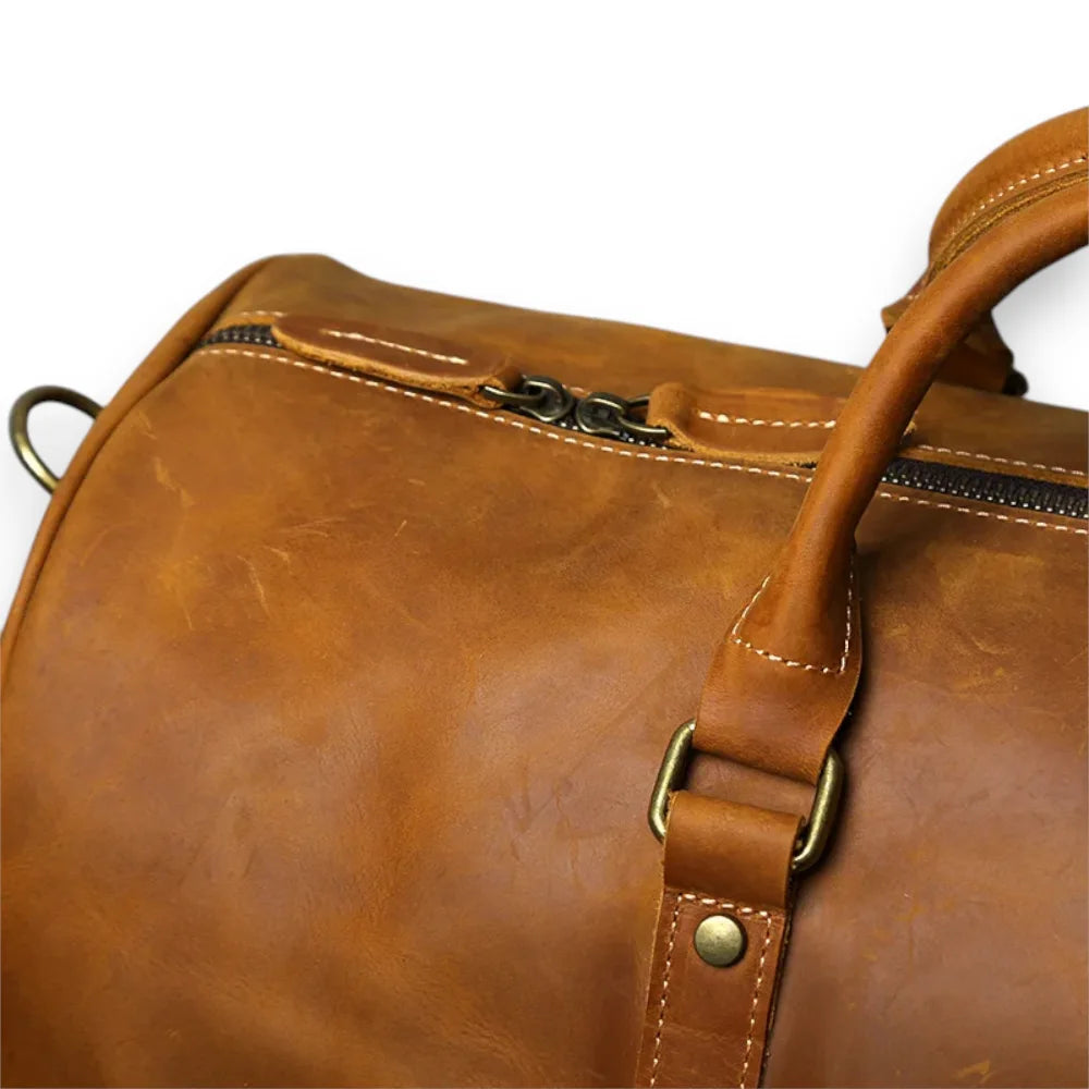 Sac de voyage homme cuir vintage camel fermeture