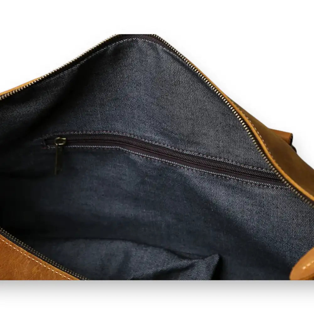 Sac de voyage homme cuir vintage camel poche intérieure zippée