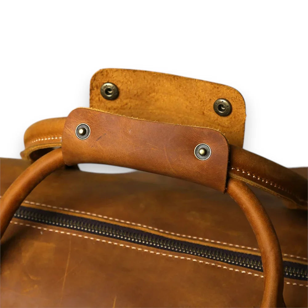 Sac de voyage homme cuir vintage camel poignées
