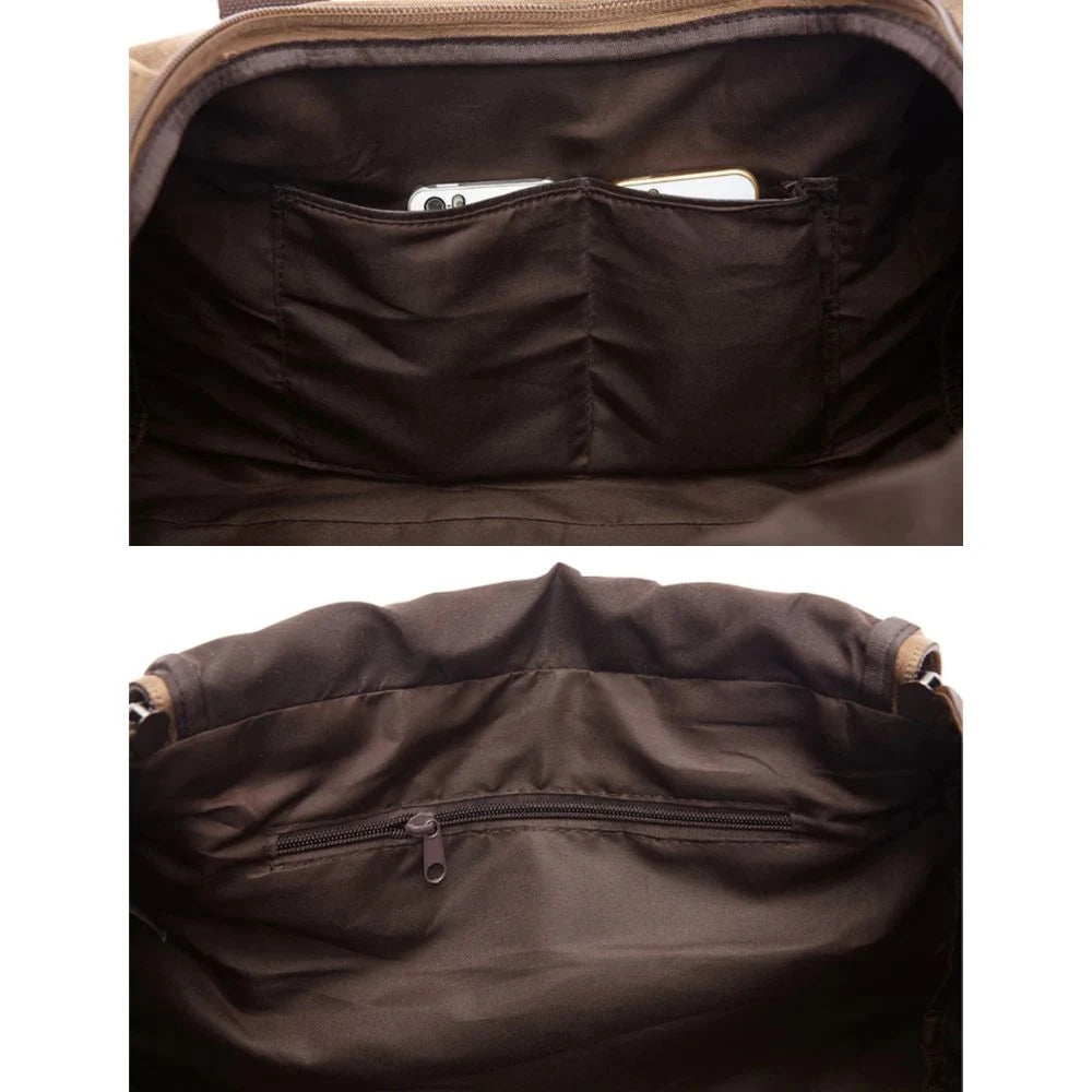 Sac de voyage homme en toile épaisse beige poches intérieures