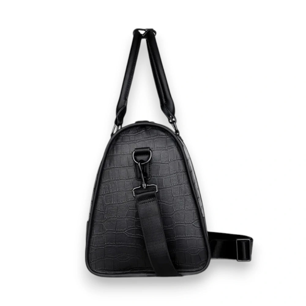 Sac de voyage imitation crocodile noir de côté
