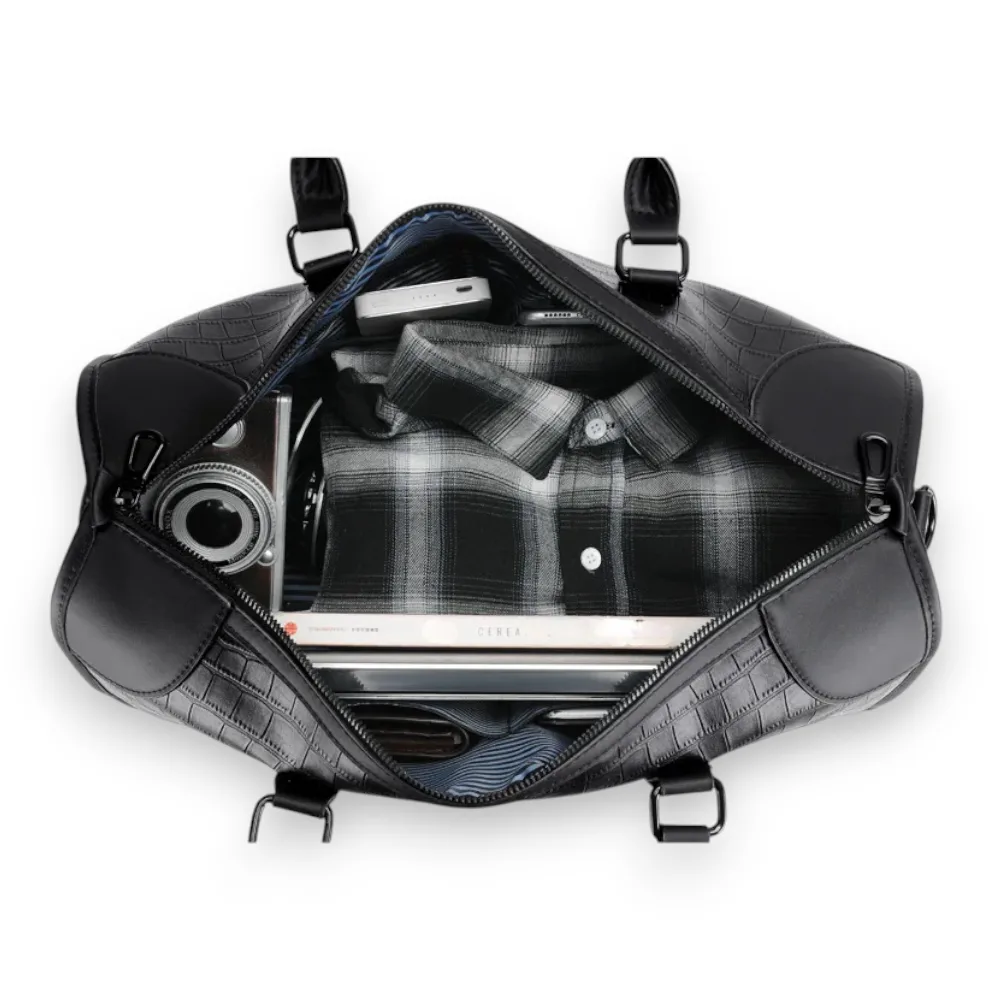 Sac de voyage imitation crocodile noir rempli