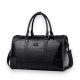Sac de voyage imitation crocodile noir de trois quarts