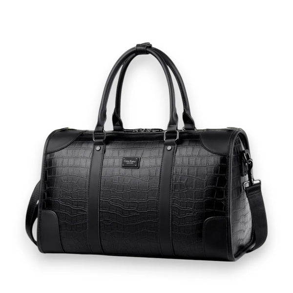 Sac de voyage imitation crocodile noir de trois quarts