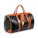 Sac de voyage pliable en similicuir noir de trois quarts