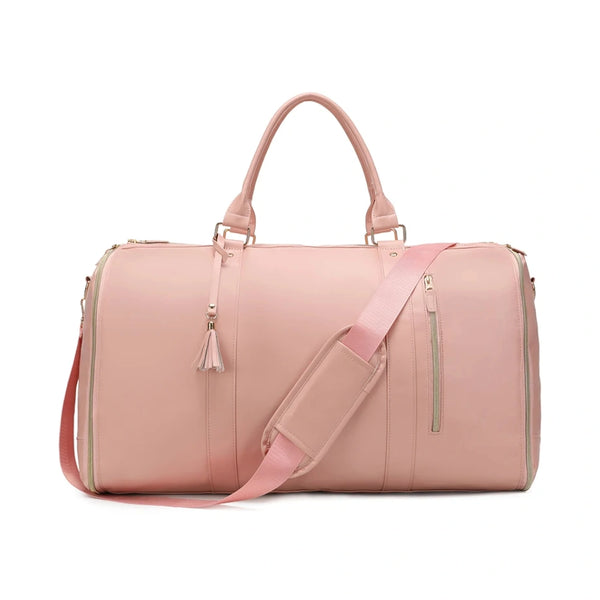 Sac de voyage pliable en similicuir rose