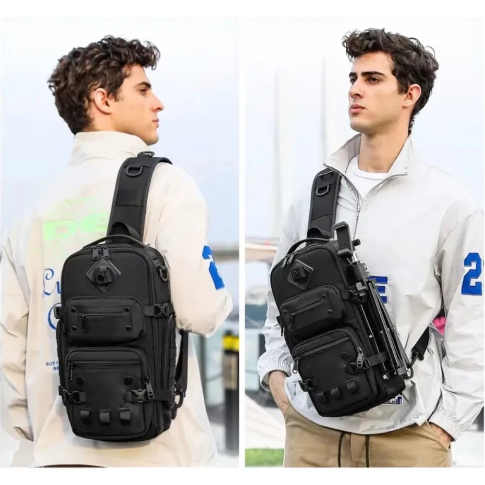 Sac à dos bandoulière homme noir, porté dos et poitrine