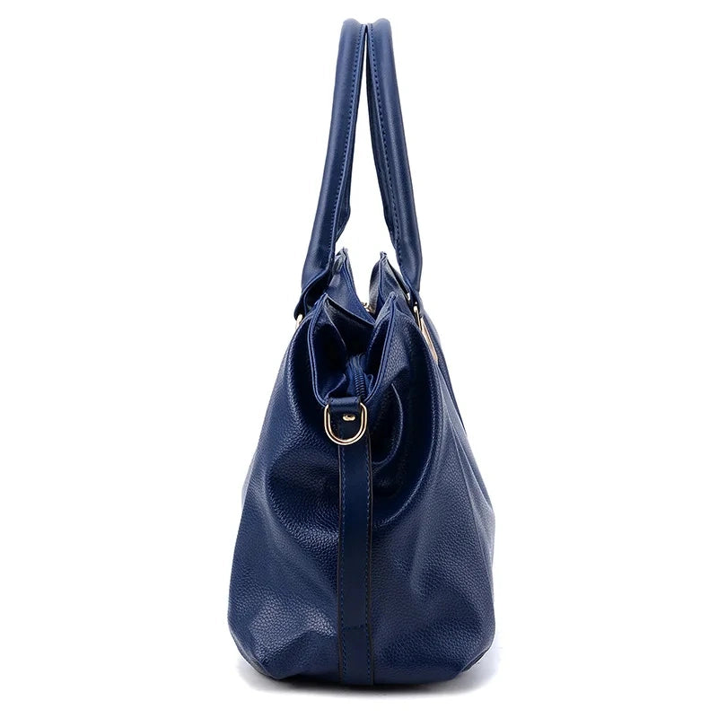 Sac à main bandoulière femme de grande capacité bleu marine de côté