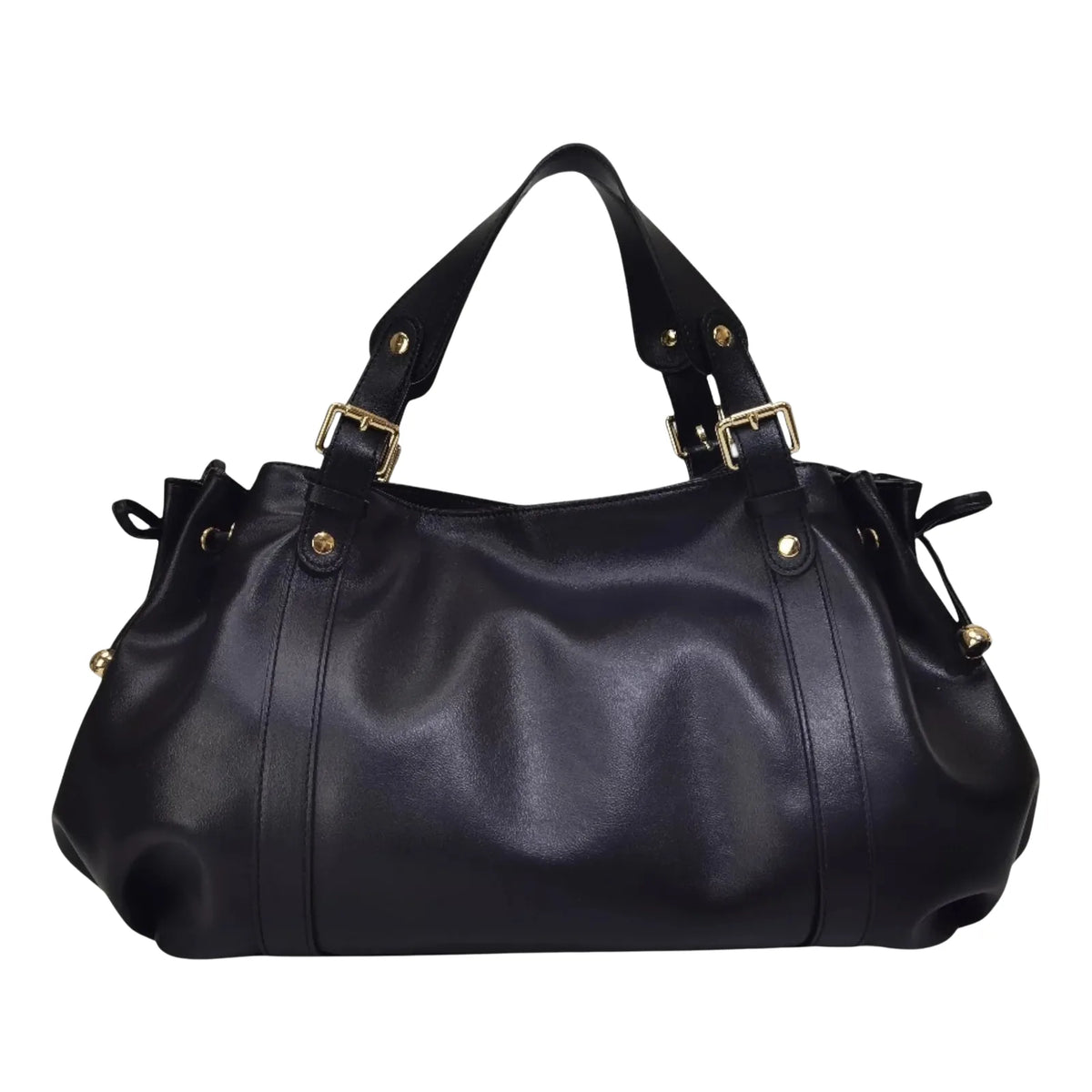 Sac à main vintage noir en simili cuir, vue de face