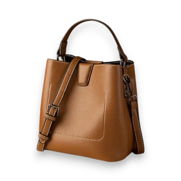 Sac seau cuir marron de trois quarts