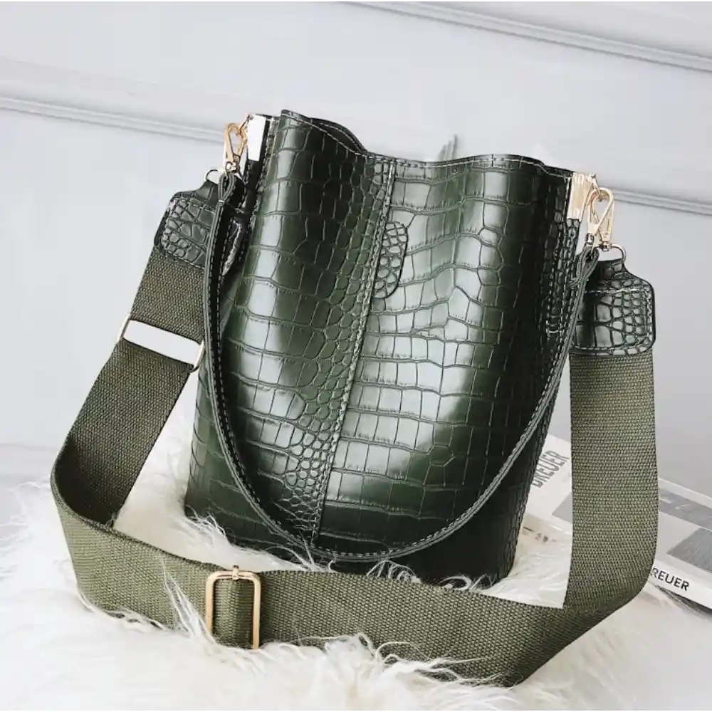 Sac seau en cuir vert kaki