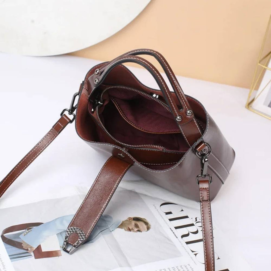 Sac seau femme en cuir ciré intérieur