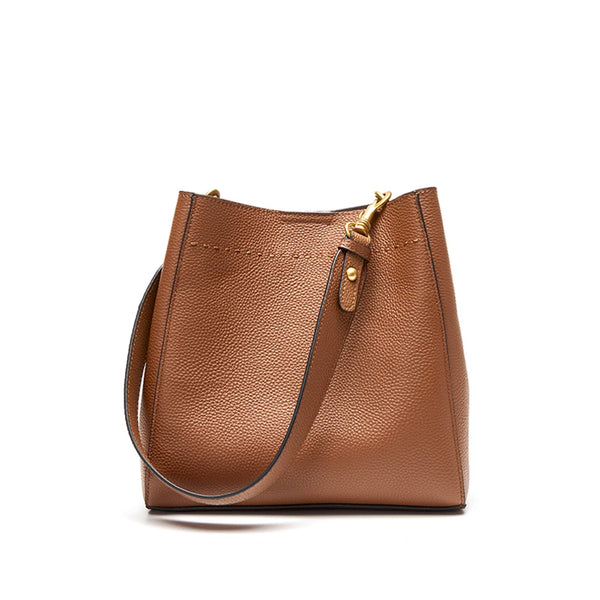 Sac seau femme en cuir de vachette marron