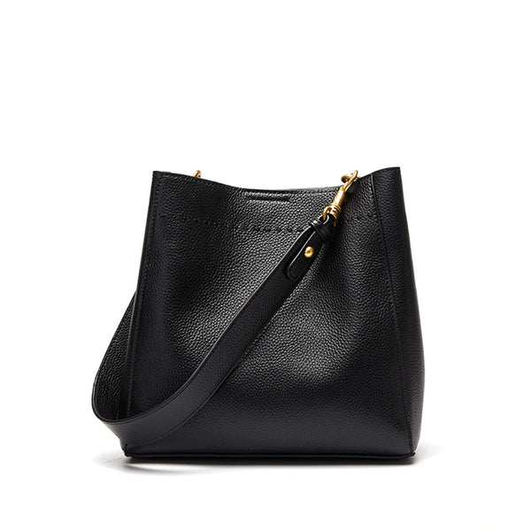 Sac seau femme en cuir de vachette noir