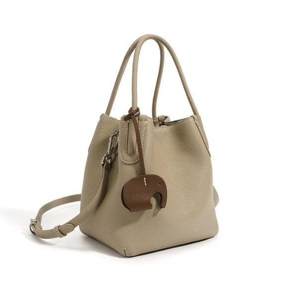 Sac seau femme en cuir véritable beige