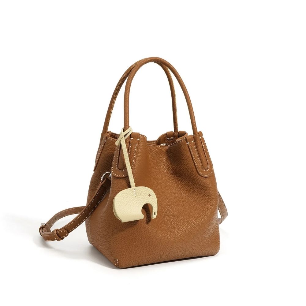 Sac seau femme en cuir véritable marron
