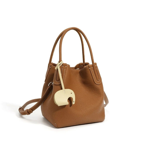 Sac seau femme en cuir véritable marron