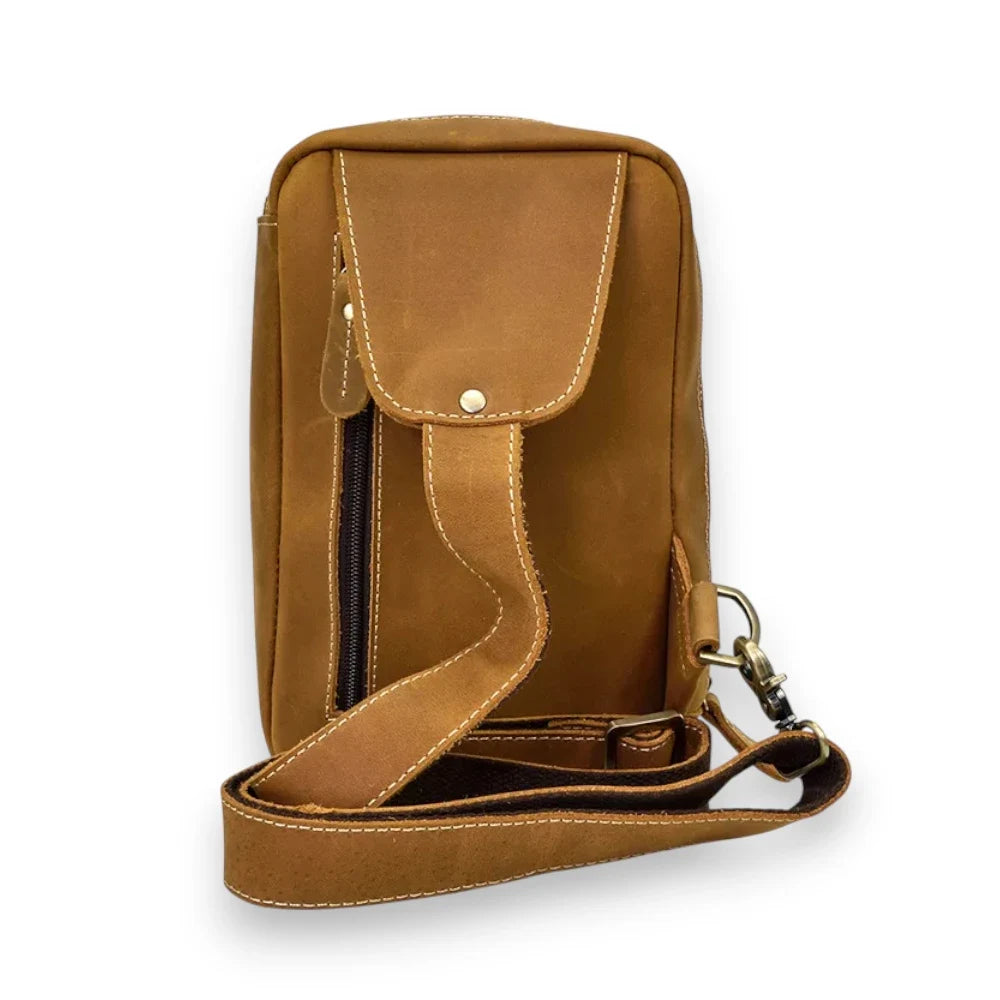 Sacoche à rabat en cuir camel arrière