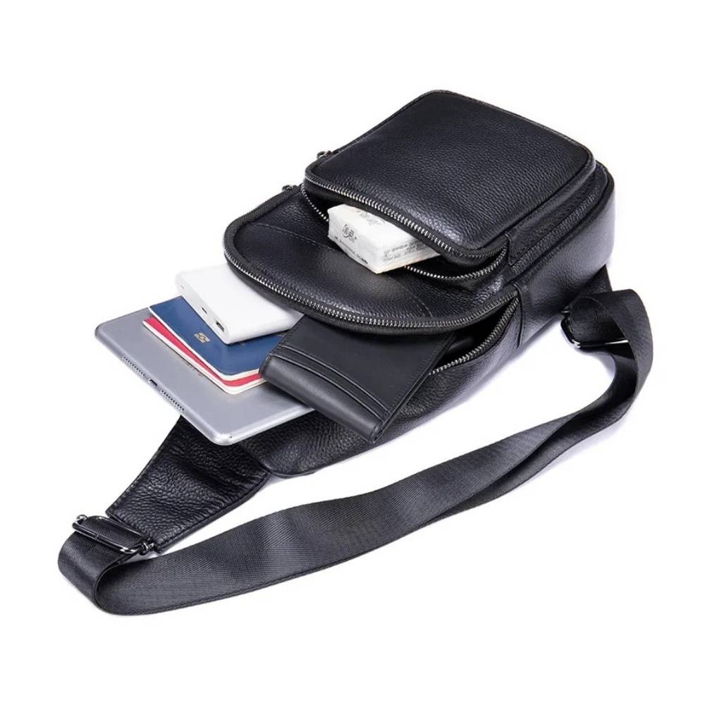 Sacoche bandoulière homme cuir noir rangements