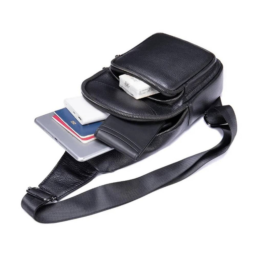 Sacoche bandoulière homme cuir noir rangements