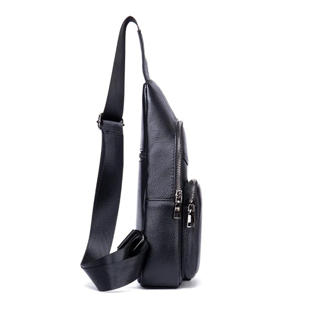 Sacoche bandoulière homme cuir noir de côté
