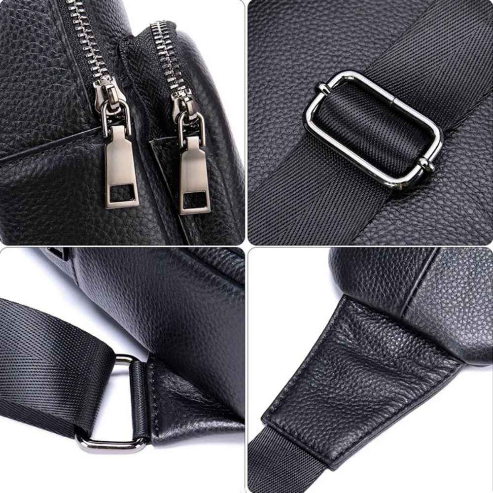 Sacoche bandoulière homme cuir noir détails