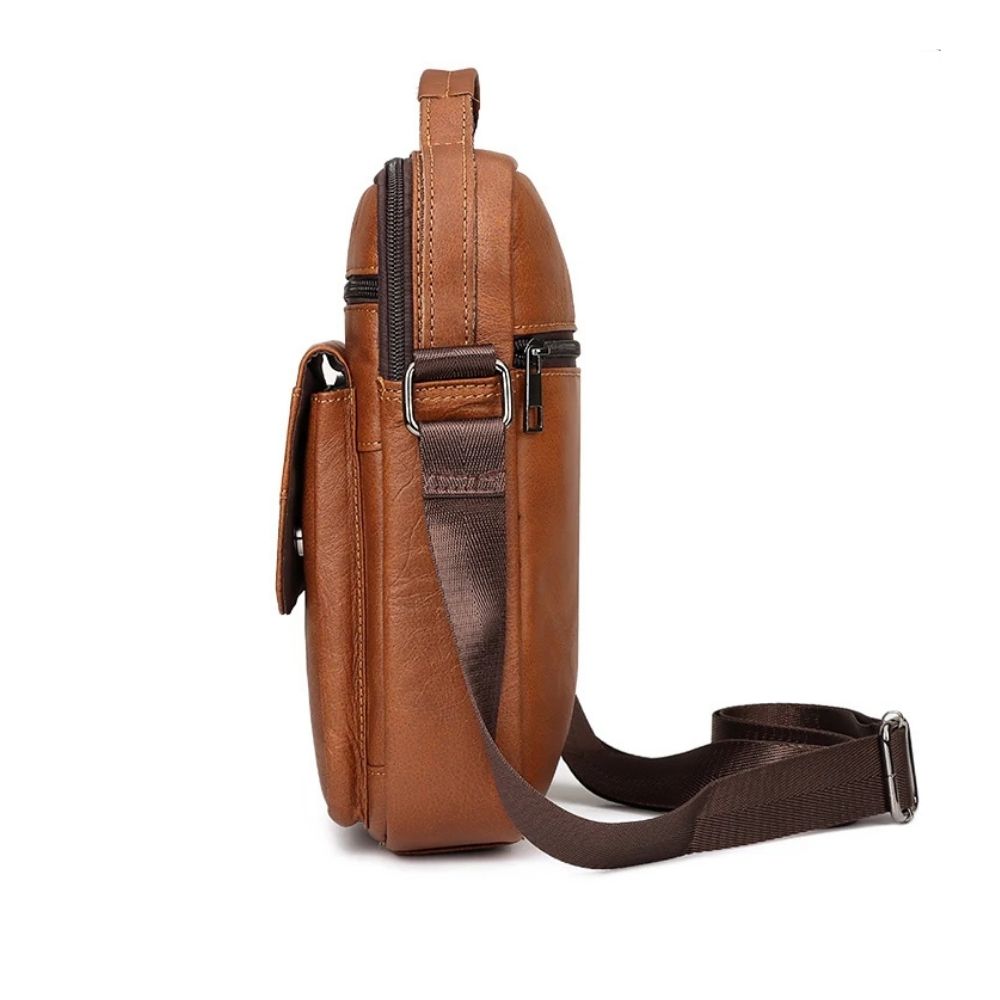 Sacoche bandoulière homme en cuir véritable côté