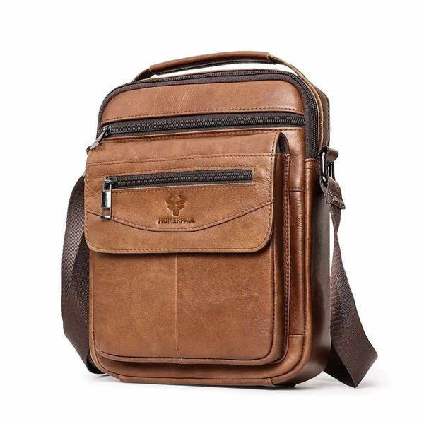 Sacoche bandoulière homme en cuir véritable marron