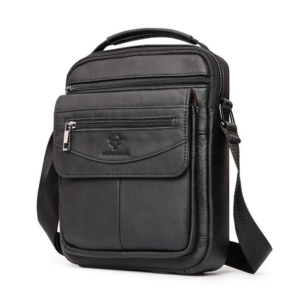 Sacoche bandoulière homme en cuir véritable noir