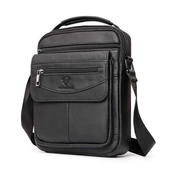 Sacoche bandoulière homme en cuir véritable noir