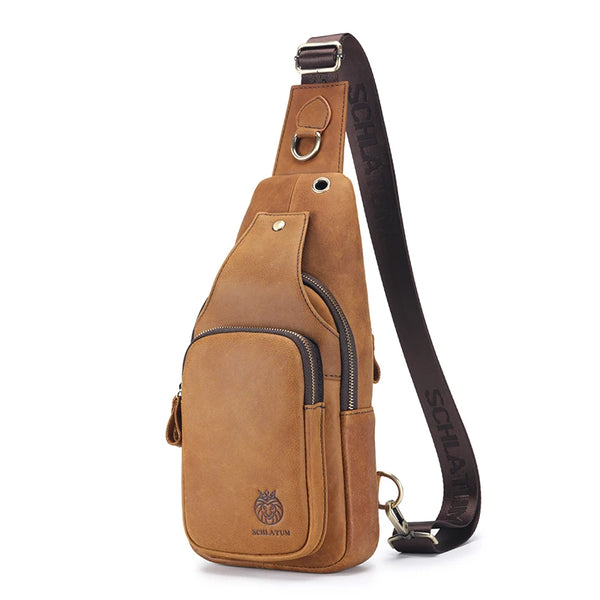 Sacoche en cuir véritable camel