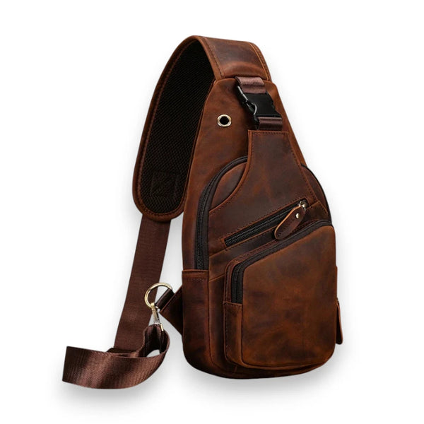 Sacoche en cuir de vache pour homme de trois quarts