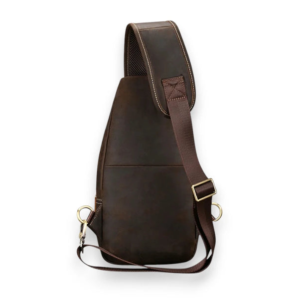 Sacoche en cuir de vache pour homme marron foncé de dos
