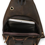 Sacoche en cuir de vache pour homme marron foncé intérieur